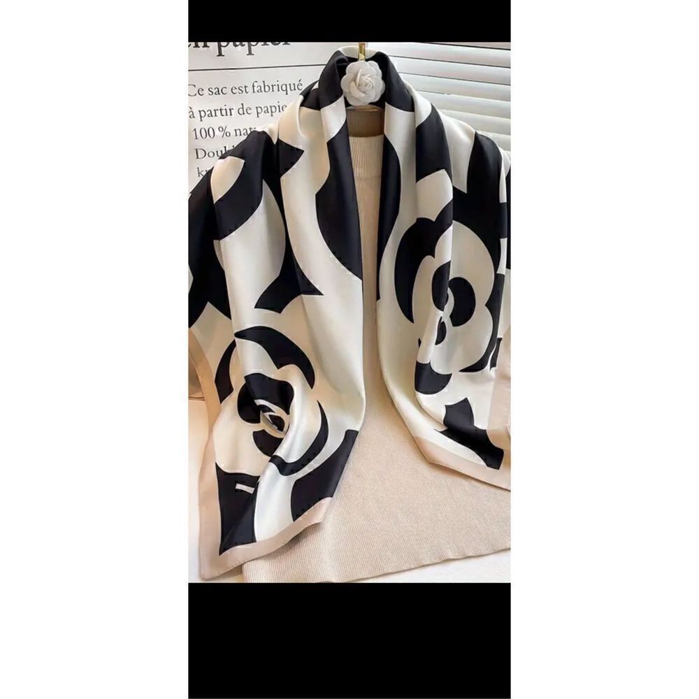 Shoes & scarf set Beautiful black faux leather sandals, with embellished satin